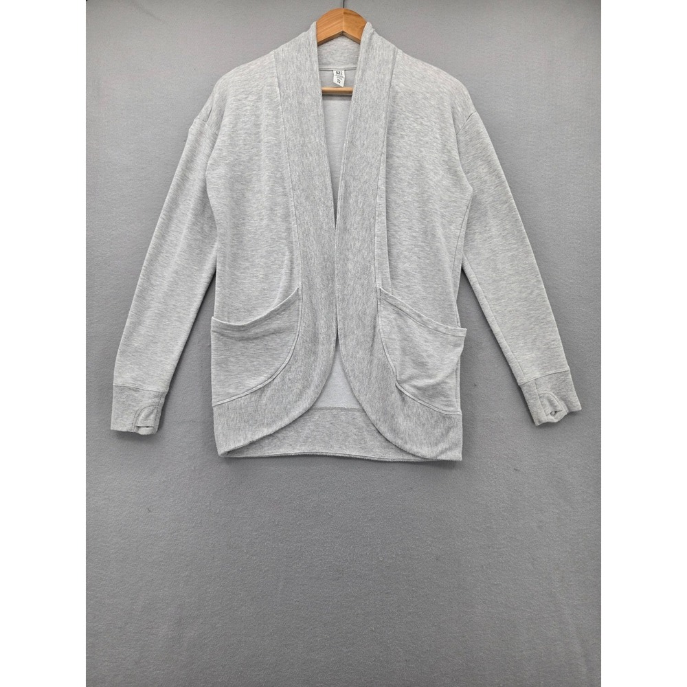 Athleta Girl Gray Heathered Open Front Cardigan XL 14 Thumbholes Pockets Soft